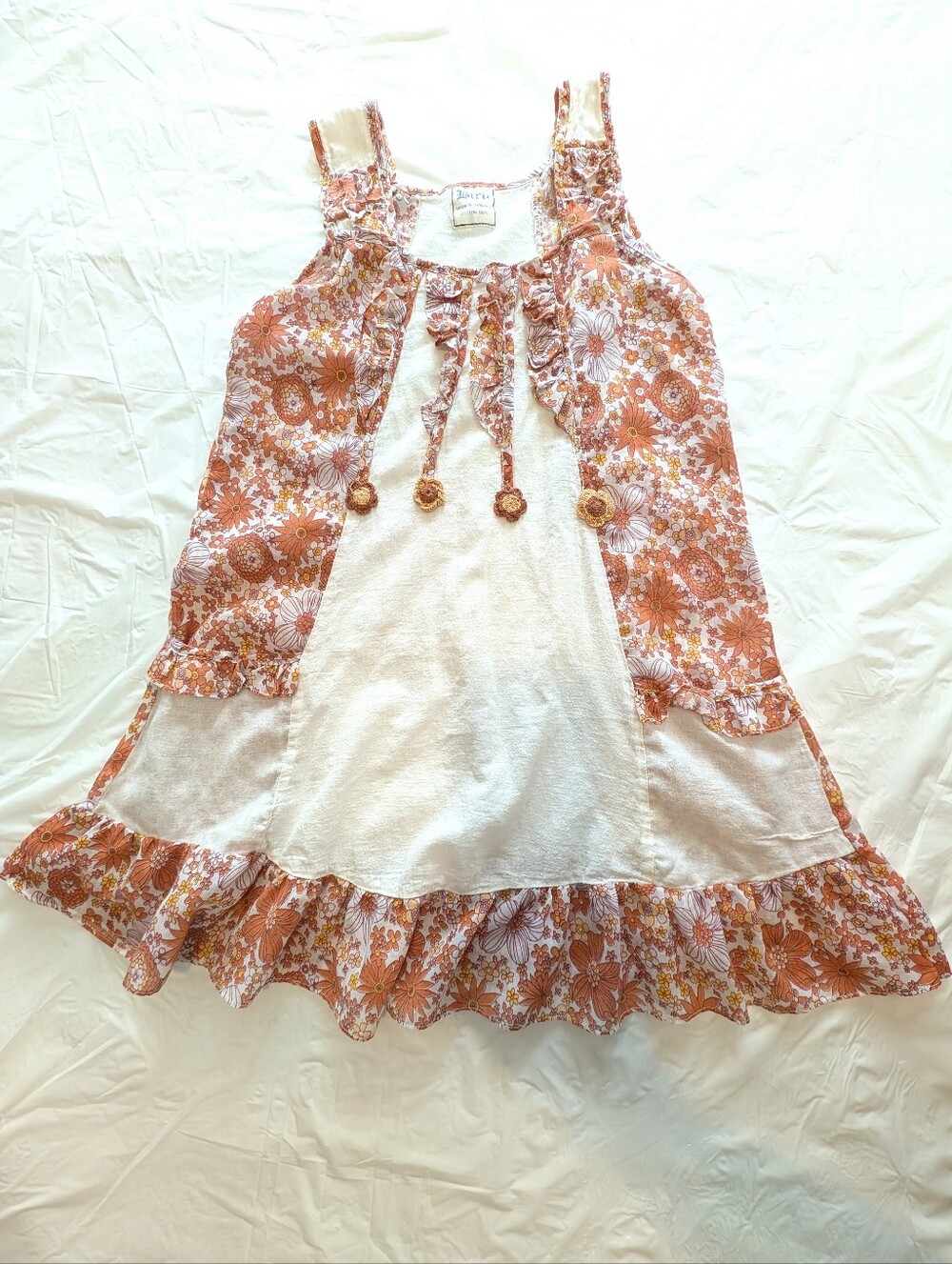 Source Unknown Cream and Rust Floral Mini Dress